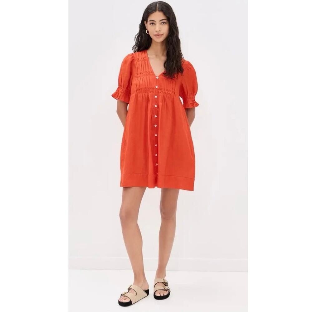 SEA NEW YORK Zora Button-Down Mini Dress in Chilie Medium Ramie Boho EUC - Picture 4 of 10